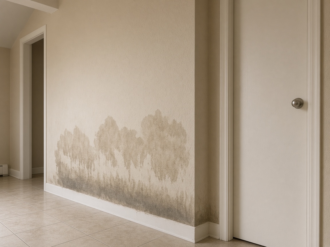 Water stain on drywall beside a utility closet